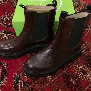 Sam Edelman Kolton patent leather boots in burgundy.